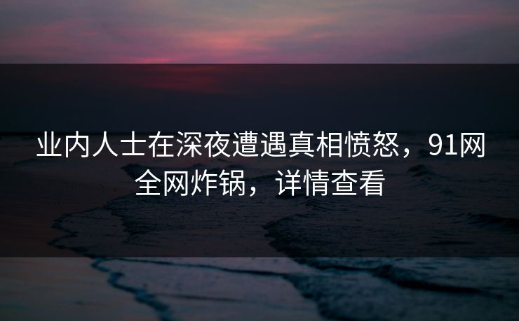 业内人士在深夜遭遇真相愤怒，91网全网炸锅，详情查看